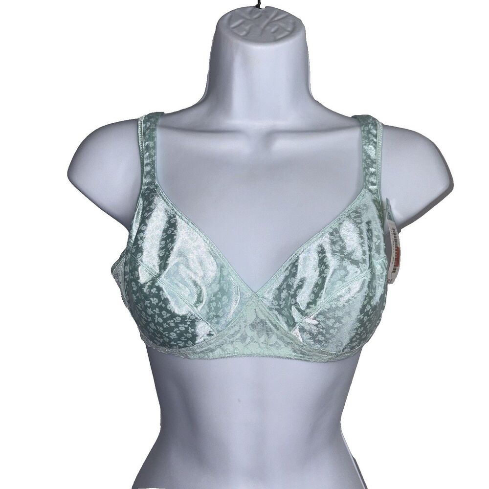 Van Raalte Vintage Mint Green Satin Lace Bra Size 36B Unlined Style 82184 New
